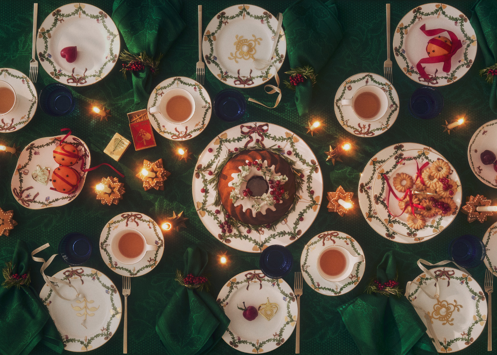 A Christmas table set with all Royal Copenhagen pieces from Star Fluted Christmas